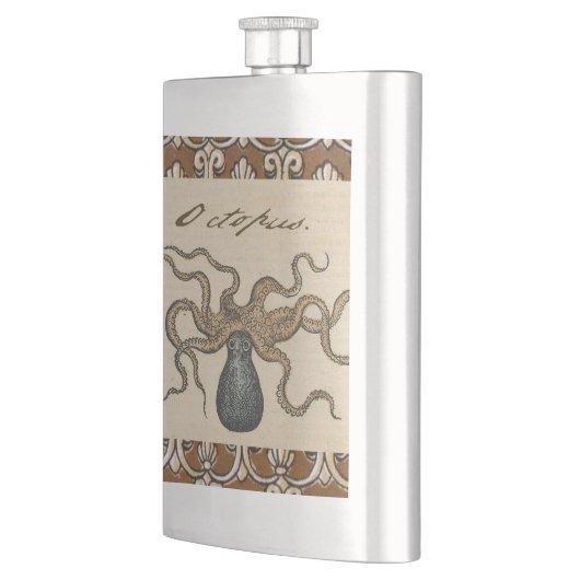 Octopus Kraken Vintag Illustration Flachmann (Links)