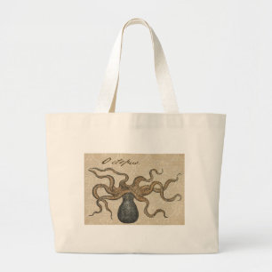 Octopus Kraken Vintag Illustration Jumbo Stoffbeutel
