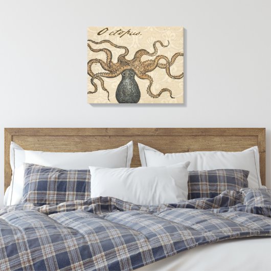 Octopus Kraken Vintag Illustration Leinwanddruck (Insitu (Schlafzimmer))