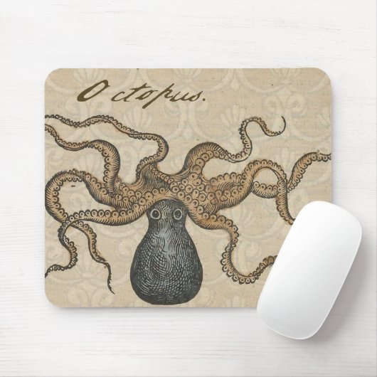 Octopus Kraken Vintag Illustration Mousepad (Mit Mouse)