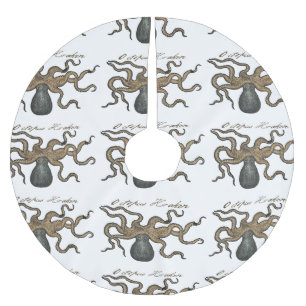 Octopus Kraken Vintag Illustration Polyester Weihnachtsbaumdecke