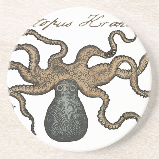 Octopus Kraken Vintag Illustration Sandstein Untersetzer (Vorne)