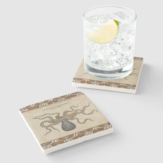 Octopus Kraken Vintag Illustration Steinuntersetzer (Seitenansicht)