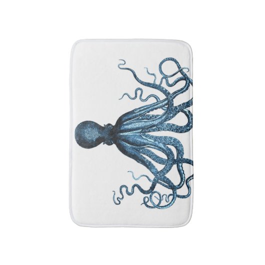 Octopus Küstenstrand Blau weiße Badematten (Vorderseite Vertikal)