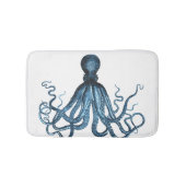 Octopus Küstenstrand Blau weiße Badematten (Vorderseite)