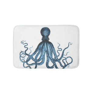 Octopus Küstenstrand Blau weiße Badematten