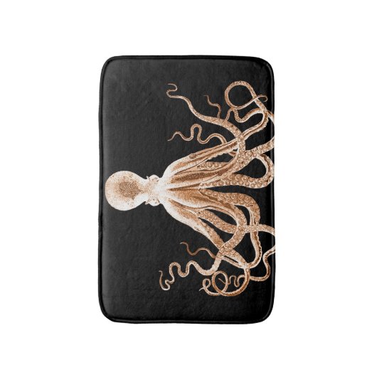 Octopus Küstenstrand Schwarze Badematten (Vorderseite Vertikal)