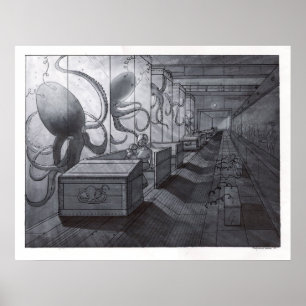 Octopus Labrador Ride Print Poster