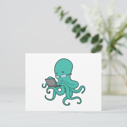 Octopus Laptop Postkarte (Stehend Vorderseite)