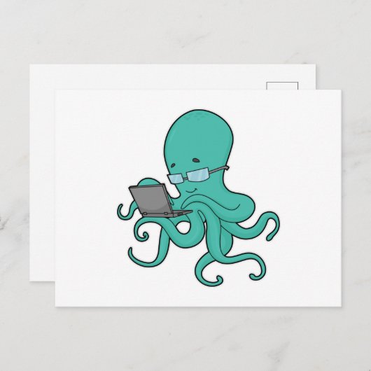 Octopus Laptop Postkarte (Vorne/Hinten)