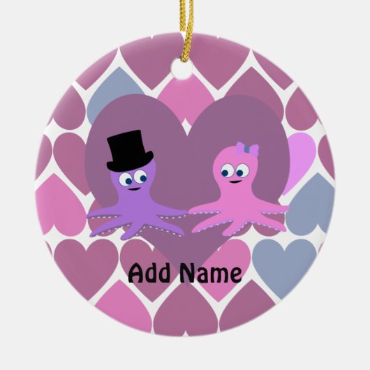 Octopus-Liebe mit Herz-Hintergrund Keramik Ornament (Vorne)