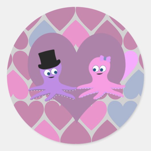 Octopus-Liebe mit Herz-Hintergrund Runder Aufkleber (Vorderseite)