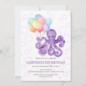 Octopus Lila Blase Bunte Ballon Geburtstag Einladung (Vorderseite)