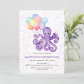Octopus Lila Blase Bunte Ballon Geburtstag Einladung (Stehend Vorderseite)