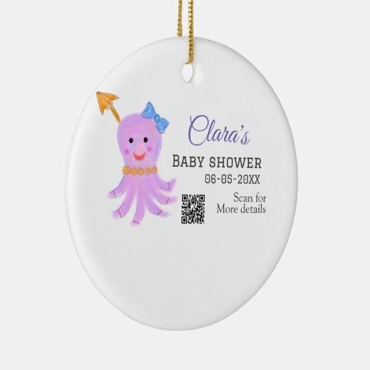 Octopus lila blaue Wasserfarbe Babydusche Seani Keramik Ornament (Rechts)