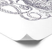 Octopus Line Art Zeichne Blockdruck in Lila Poster (Ecke)