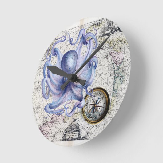 Octopus Map Nautica Runde Wanduhr (Winkel)