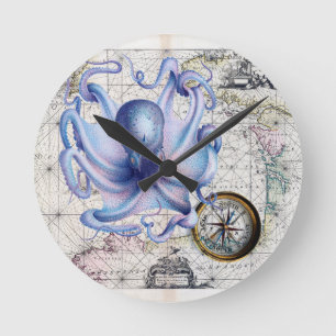Octopus Map Nautica Runde Wanduhr
