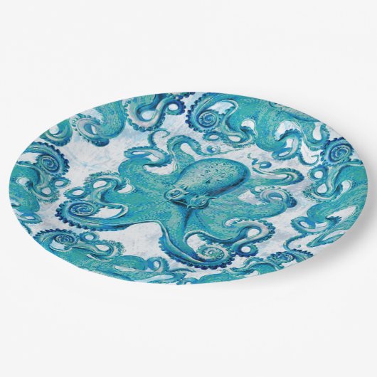 Octopus Marine Life Ocean Animals Beach Nautic Pappteller (Schrägansicht)