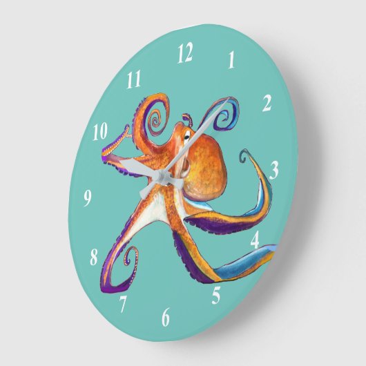 Octopus Meereswelt Aquarellkunst Große Wanduhr (Winkel)