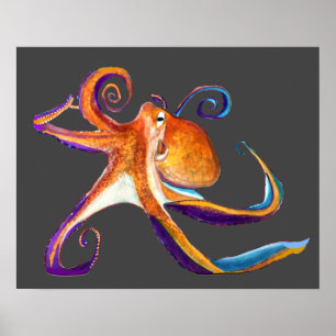 Octopus Meereswelt Aquarellkunst Poster
