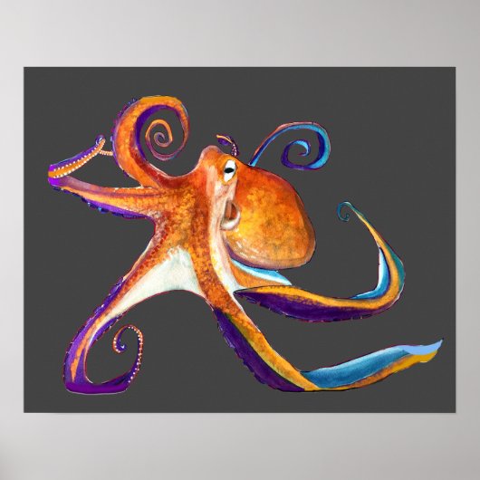 Octopus Meereswelt Aquarellkunst Poster (Vorne)
