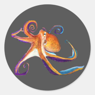 Octopus Meereswelt Aquarellkunst Runder Aufkleber