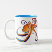 Octopus Meereswelt Aquarellkunst Zweifarbige Tasse (Links)