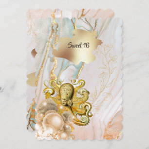 Octopus Meergold elegantes Quinceanera Party Einladung