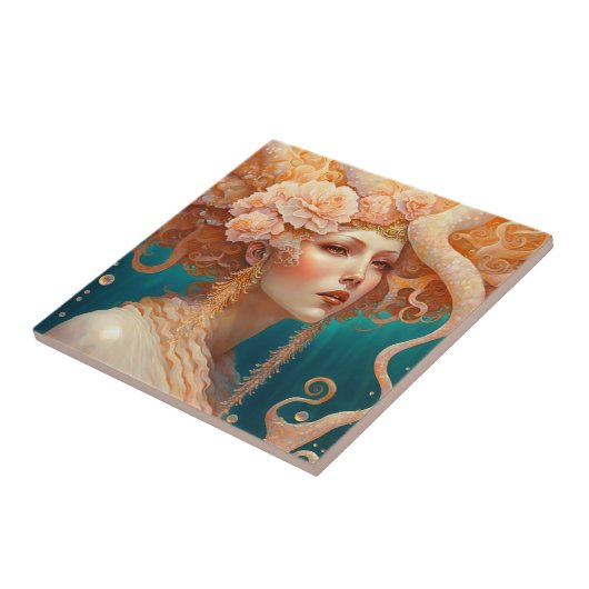 Octopus Mermaid Fantasy Art Fliese (Seite)
