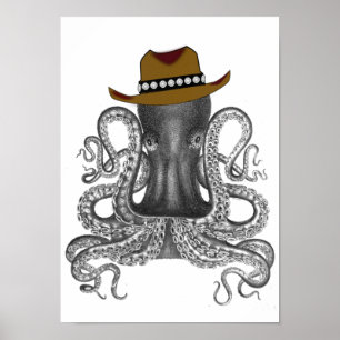 Octopus mit Stetson Hat, Vintag, Cowboy-Hut Poster