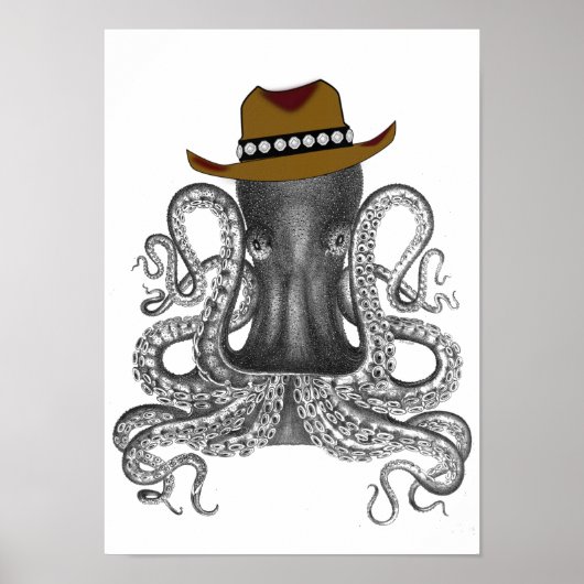 Octopus mit Stetson Hat, Vintag, Cowboy-Hut Poster (Vorne)