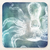 Octopus Mitternacht Blau Aquamarine Wasserfarbe Vi Rechteckiger Pappuntersetzer (Vorderseite)