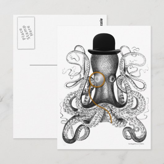 Octopus Monocle Bowler Hat Neugier Postkarte (Vorne/Hinten)