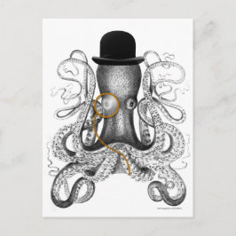 Octopus Monocle Bowler Hat Neugier Postkarte
