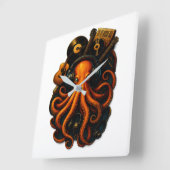 "Octopus Music Wall Clock - Steampunk Art Deco wi Quadratische Wanduhr (Winkel)