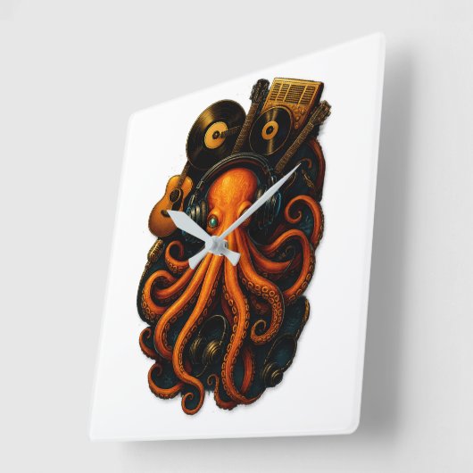 "Octopus Music Wall Clock - Steampunk Art Deco wi Quadratische Wanduhr (Winkel)