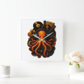 "Octopus Music Wall Clock - Steampunk Art Deco wi Quadratische Wanduhr (Zuhause)