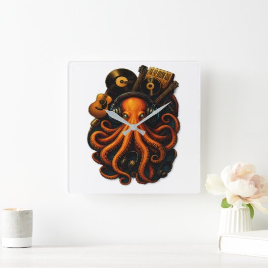 "Octopus Music Wall Clock - Steampunk Art Deco wi Quadratische Wanduhr (Zuhause)
