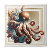 Octopus nausea gold orange glam fliese (Vorderseite)