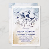 Octopus Nautic Engagement Party Einladung (Vorne/Hinten)