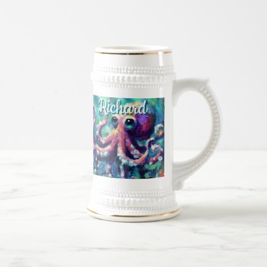 Octopus Nautical Beach Coastal Personalisiert Bierglas (Rechts)