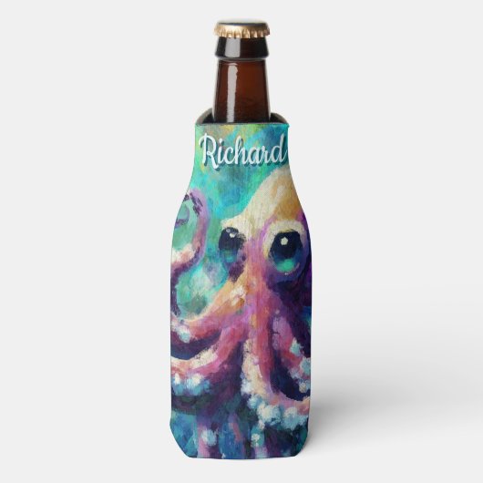 Octopus Nautical Beach Coastal Personalisiert Flaschenkühler (Flaschenvorderseite)