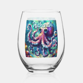Octopus Nautical Beach Coastal Personalisiert Weinglas Ohne Stiel