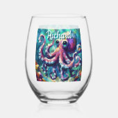Octopus Nautical Beach Coastal Personalisiert Weinglas Ohne Stiel (Rückseite)