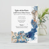 Octopus nautical Marine Orange Beach Hochzeit Einladung (Stehend Vorderseite)