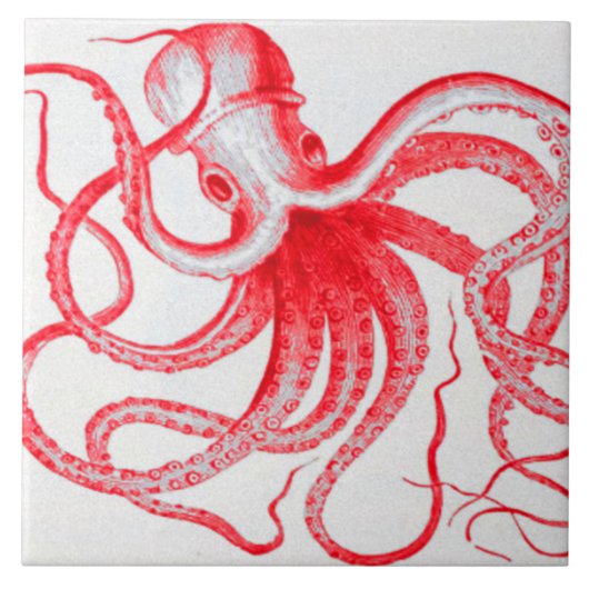 Octopus Nautical Steampunk Vintag Kraken Monster Fliese (Vorderseite)