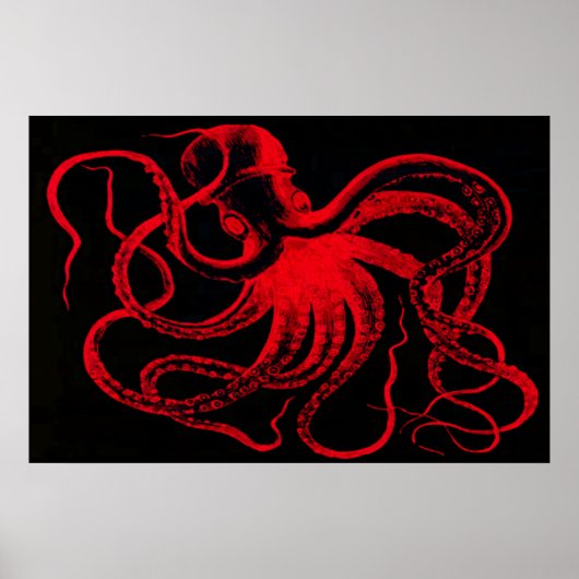 Octopus Nautical Steampunk Vintag Kraken Monster Poster (Vorne)