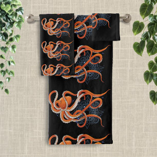 Octopus Orange Mandala Blue Badhandtuch Set