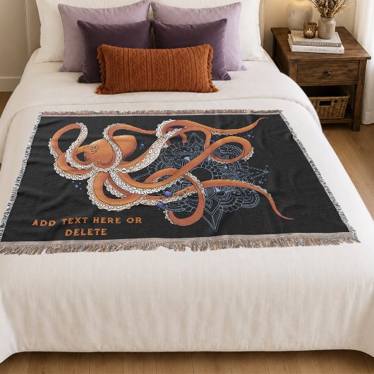 Octopus Orange Mandala Blue Decke